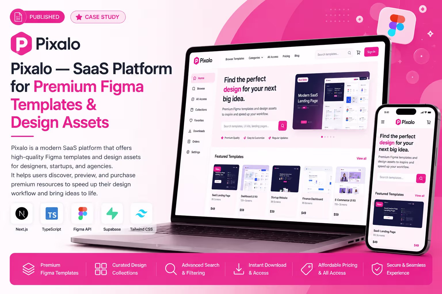 Pixalo — SaaS Platform for Premium Figma Templates & Design Assets case study thumbnail